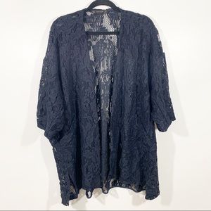 Zara Basic navy knit crochet open front cardigan